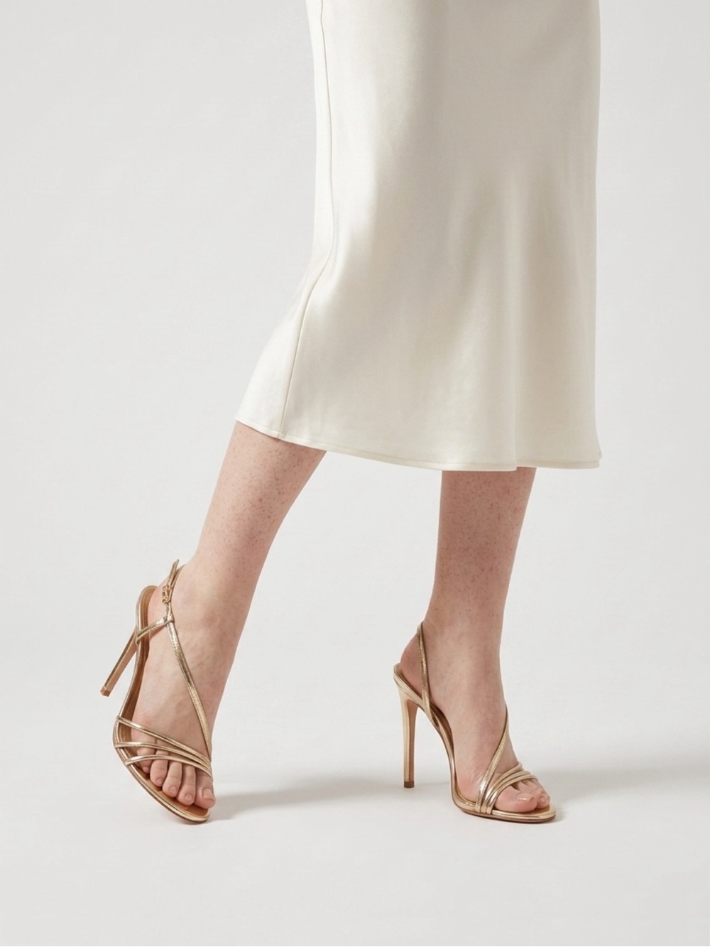 SCHUTZ Gold Strappy Stiletto Heels Size 10.5